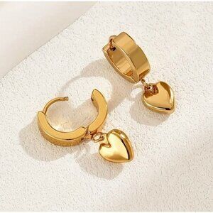 Dainty Dangle Heart Huggie Earrings